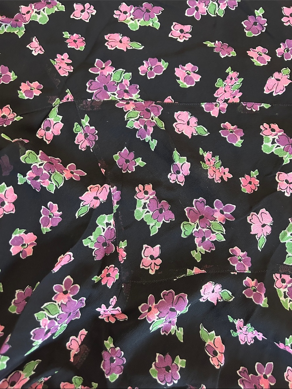 VTG Silk Chiffon Midi Dress with Pink & Green Floral Print bias-cut 16W - Picture 16 of 16